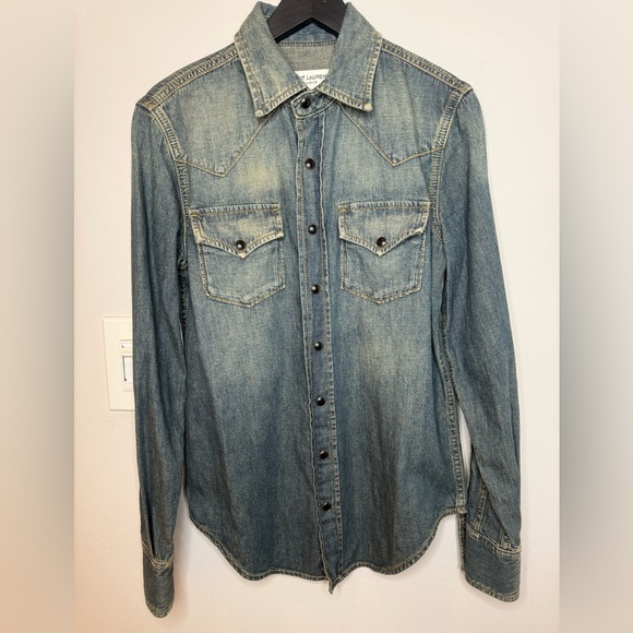 Saint Laurent  YSL Denim shirt/ made in Italy $1100 XS - Picture 4 of 16